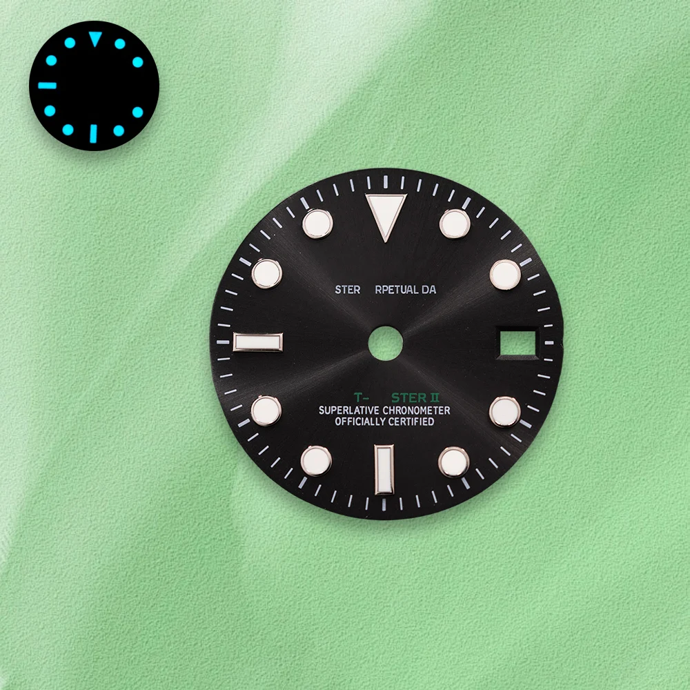 Hot Sales 28.5mm S Logo Dial NH34 Dial Black Dial White GMT font Blue Luminous Fit NH34 Movement Watch Modification Accessories