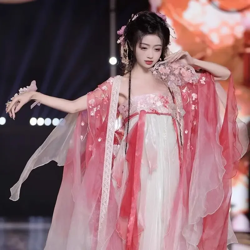 Original Hanfu Ancient Chinese Costume Women Fairy Yarn Clothe Traditional Hanfu Cosplay Photograph Performance Embroidery Dress