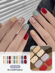 20Tips Semi Cured Gel Nail Strips Sliders Gradient Color Adhesive Full Waterproof Long Lasting Gel Nail Stickers UV Lamp Need