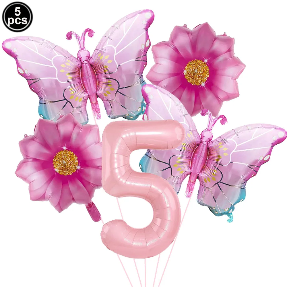 Butterfly Balloon 1st-9th Birthday Decoration for Girl Gradient Pink Butterfly Foil Balloon Pink Number Balloon Birthday Decor