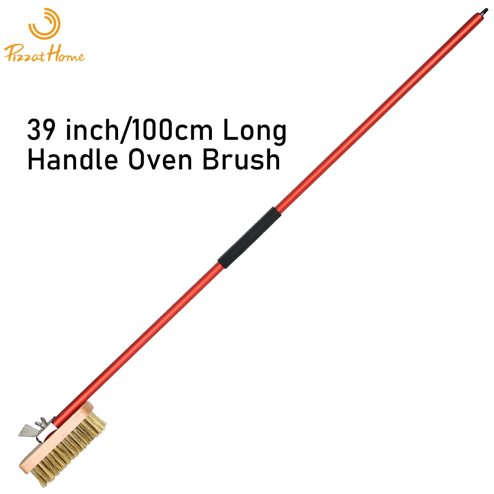 PizzAtHome 39 inch Pizza Oven Brush Bristle Brass Scraper Household Grill Cleaning Copper Oven Brush Aluminium Red Blue Handle