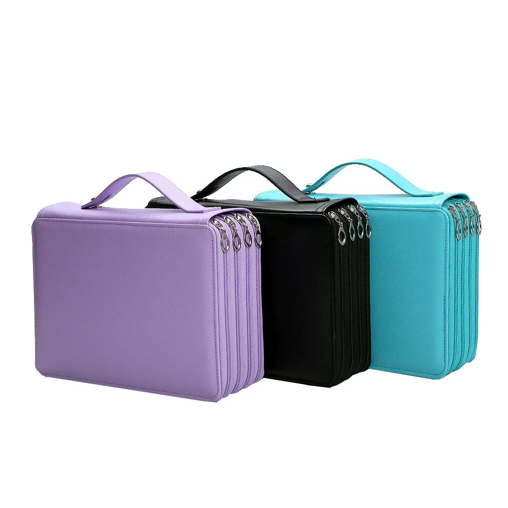 200 Hole PU Leather Multifunctional Shockproof Pencil Case, Portable School Art Stationery Storage Bag, Pencil Case