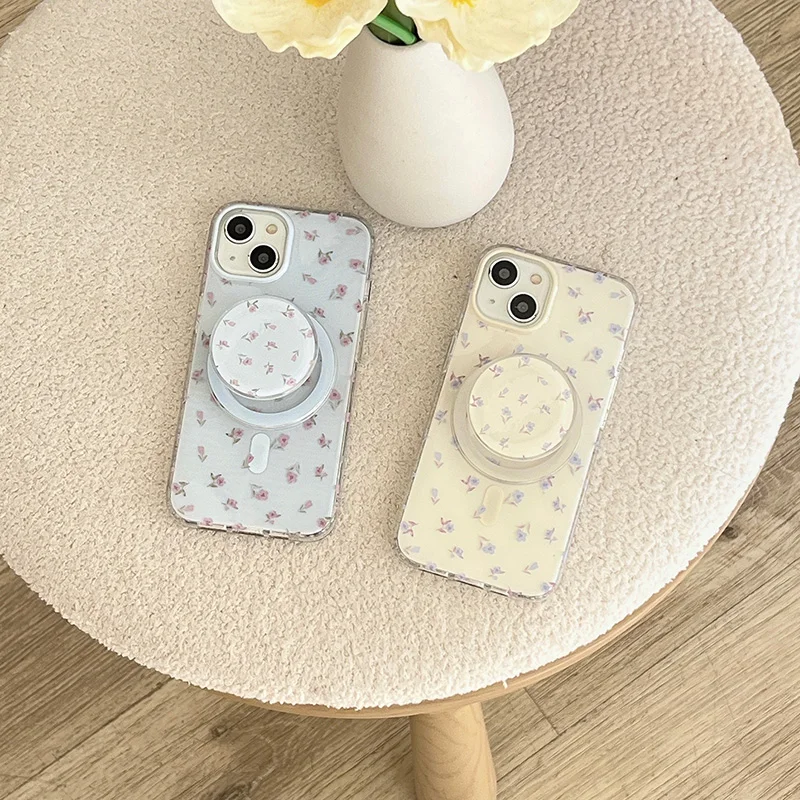 Fashion Mini Flowers Floral For Magsafe Magnetic Mobile Phone Smartphone Accessories Universal Holder Finger Ring Cover Bracket