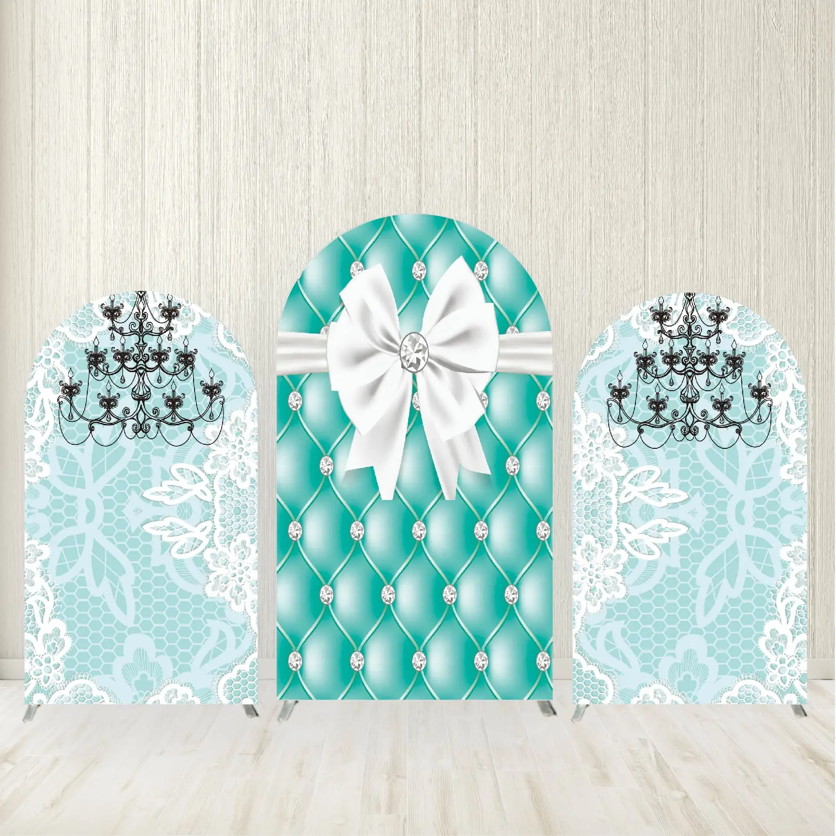 

Tiffany Blue White Bow Design Arch Backdrop Cover with Zipper for Birthday Party & Wedding Banquet Background Photograph Decor