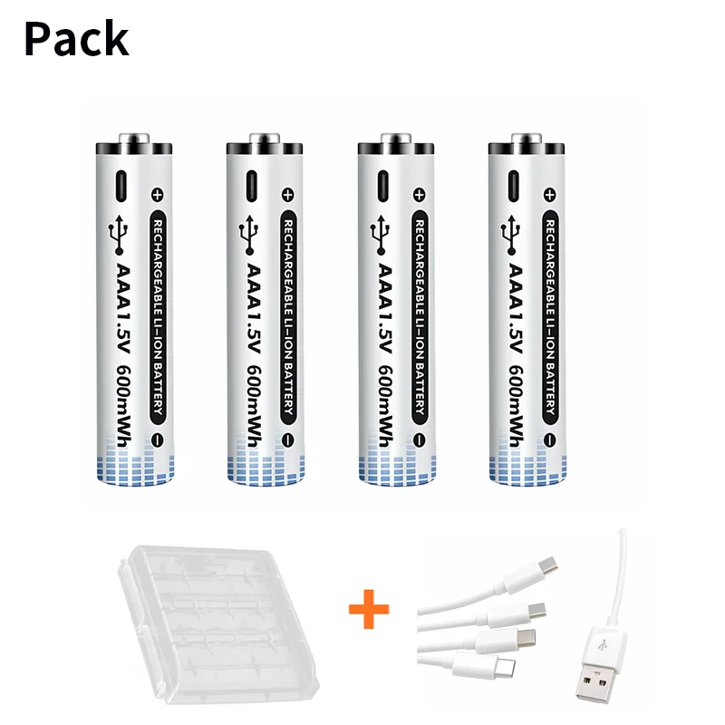 4/8PC Li-Ion AAA Rechargeable Battery 1.5V 600mWh Lithium Battery Aaa USB charge Lithium Batteries for Toy Camera Flashlight