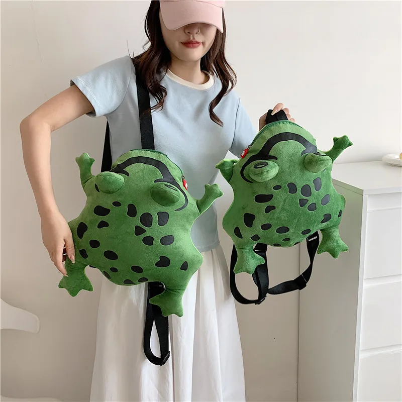 Women Funny Frog backpack net red plush frog bag ins girl new cartoon cute schoolbag