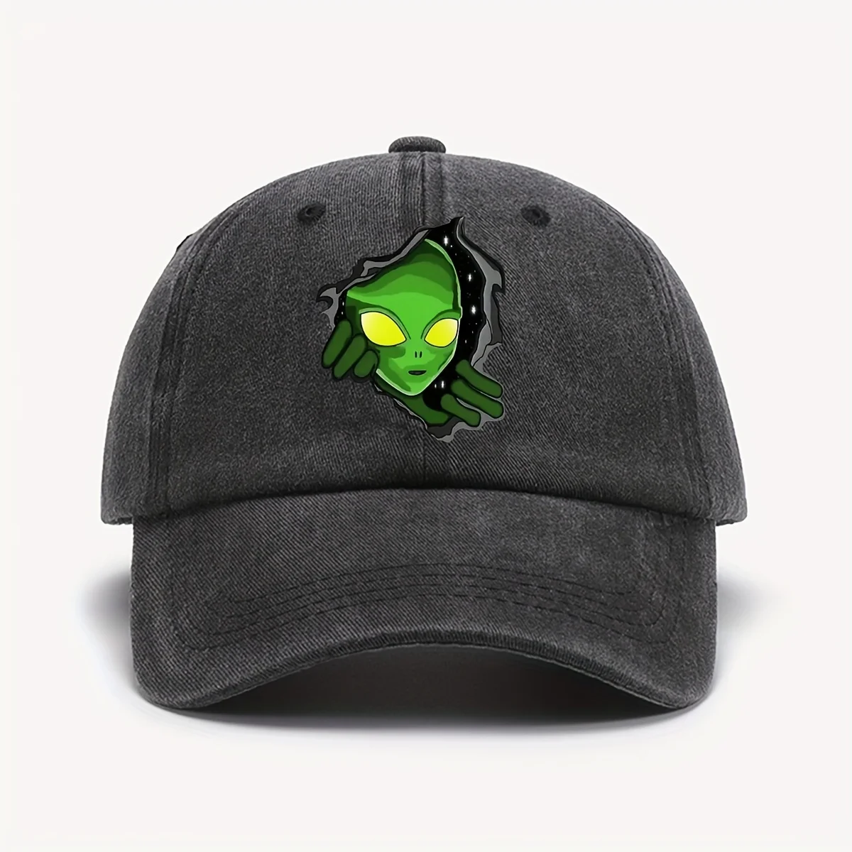 Alien Themed Baseball Caps Vintage Washed Imitation Old Hat With Green Alien Pattern Adjustable Headband Baseball Caps
