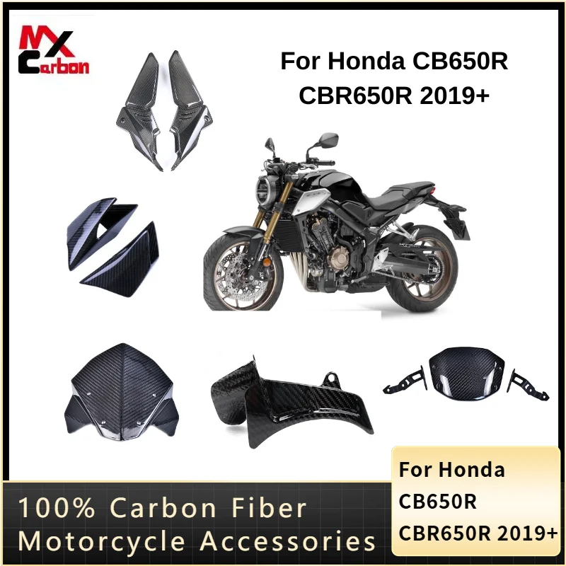 

For Honda CB650R CBR650R 2019+100% Full Carbon Fiber Wing Side Panels Front Fender Frame Cover Fairing Motorcycle Accessories