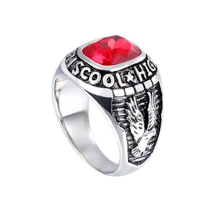 American Gi Gepersonaliseerde Retro Eagle Set Rood Blauw Zwart Smaragd Ring Heren Accessoires