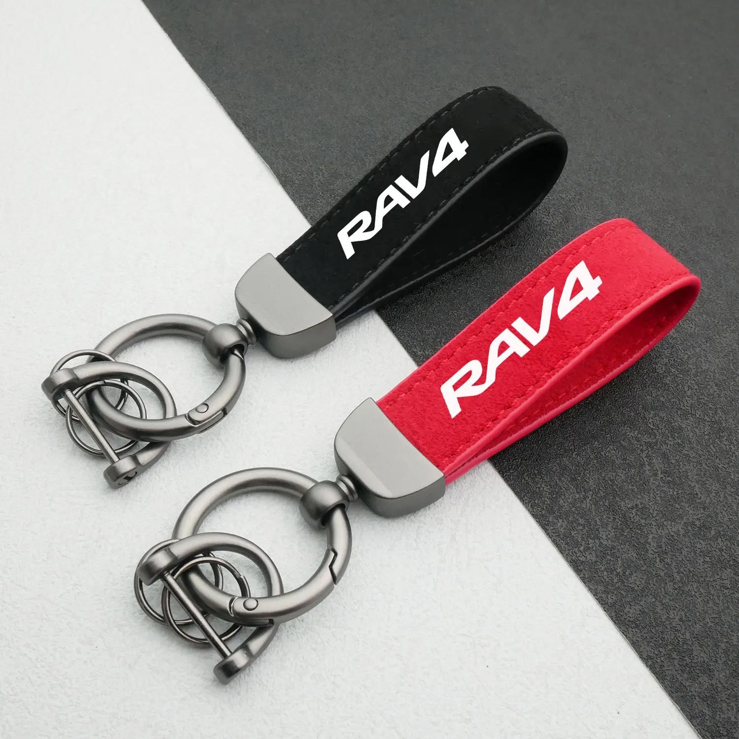 Porte-clés de Sport en daim pour voiture, cadeau personnalisé avec boucle en fer à cheval pour Toyota Rav4 Xa50 Refit 2019 2020, accessoire de voiture