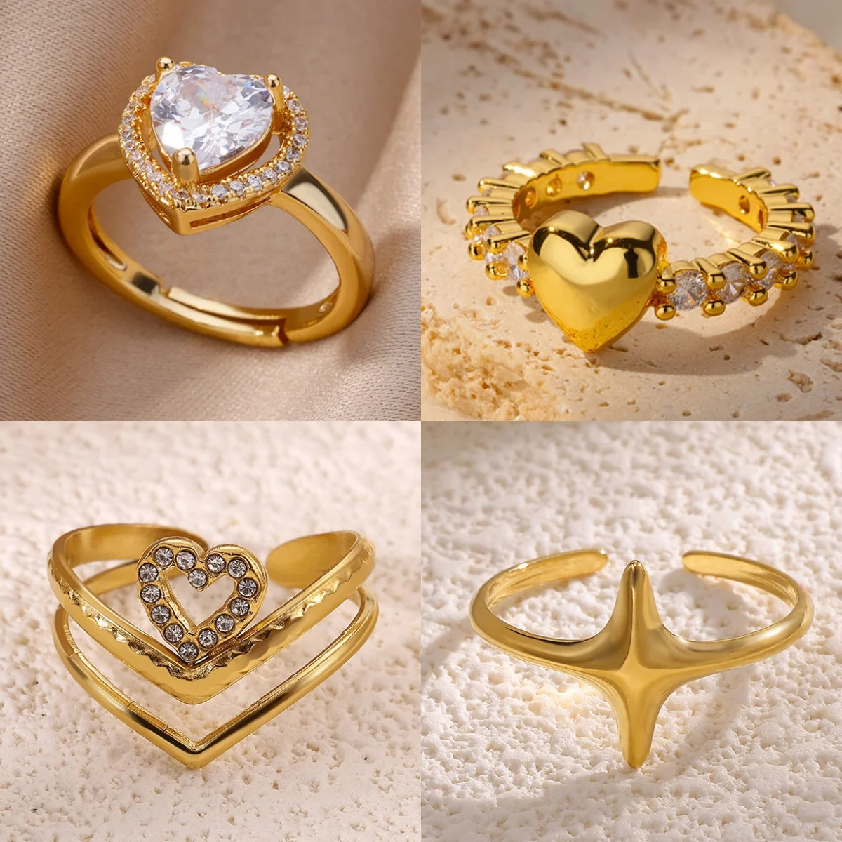 Klassische Herzförmige Farbige Zirkonia Damenringe 18K Vergoldet Geometrischer Süßer Feiertagsschmuck Retro-Ring Geschenk Kostenloser Versand