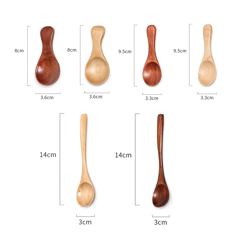 Small Wooden Spoon Children Soup Spoon Natural Wood Japanese Honey Sugar Salt Seasoning Spoon Dessert Tea Coffee Scoop Spoon