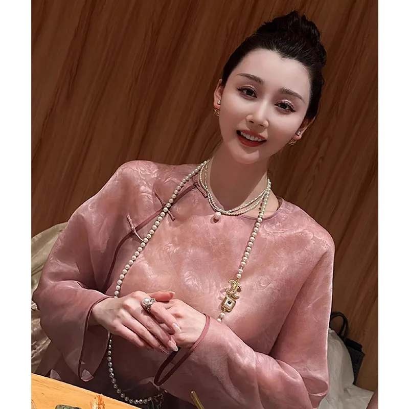 

Новая женская верхняя одежда в китайском стиле Sle Retro Faion, розовая вышивка, весенняя одежда, дизайн Sense Market, круглый Ne...