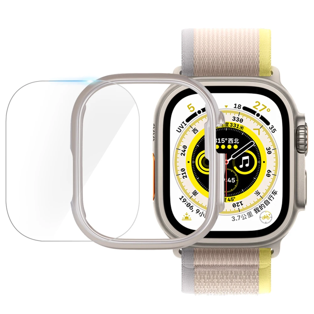 Glas+Hülle für Apple Watch 8 Ultra 49 mm gehärteter Displayschutz PC Hohlrahmen Bumper Schutzhülle für iwatch Ultra 49 mm