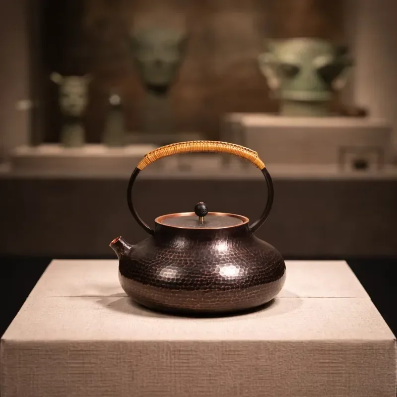 Classic Handmade Pure Red Copper Teapot with Rattan Handle for Kung Fu Tea Ceremony Eco Friendly Traditional Chinese Pot Eco