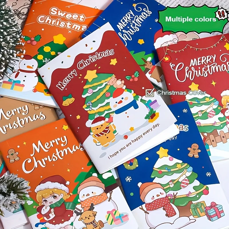 Christmas-Themed, Mini Pocket-Sized, Lined Pages, Various Cartoon Covers (Santa Claus / Christmas Tree / Gingerbread Man / Snowman), 16 Pages, Holiday Souvenirs, Party Favors, Student Portable Notebooks