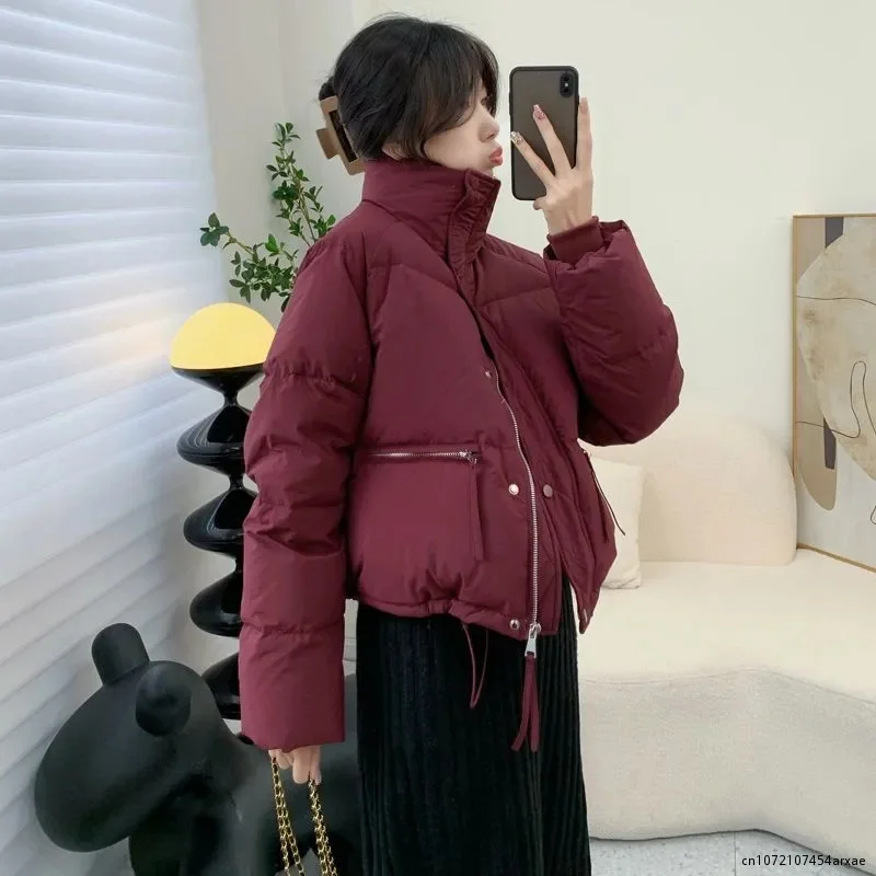 2023 Winter Damen jacke koreanische Mode Polyester warmen Reiß verschluss gepolsterten Mantel weibliche feste Verdickung warme Puffer Parkas Jacken