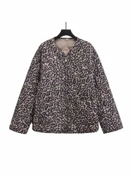 2024 European and American style new women's clothing classic fashion versatile fashionable leopard print zipper cotton coat