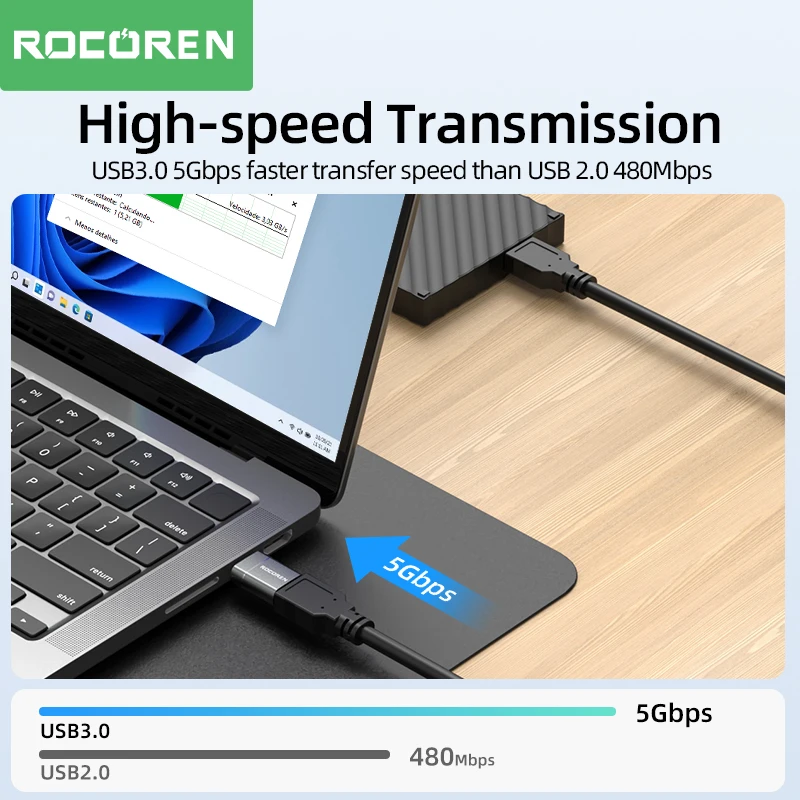 Rocoren USB Type C OTG Adapter USB C Male to USB 3.0 Female Cable Converters For Macbook Samsung S22 S20 Xiaomi 5Gbps Type-c OTG