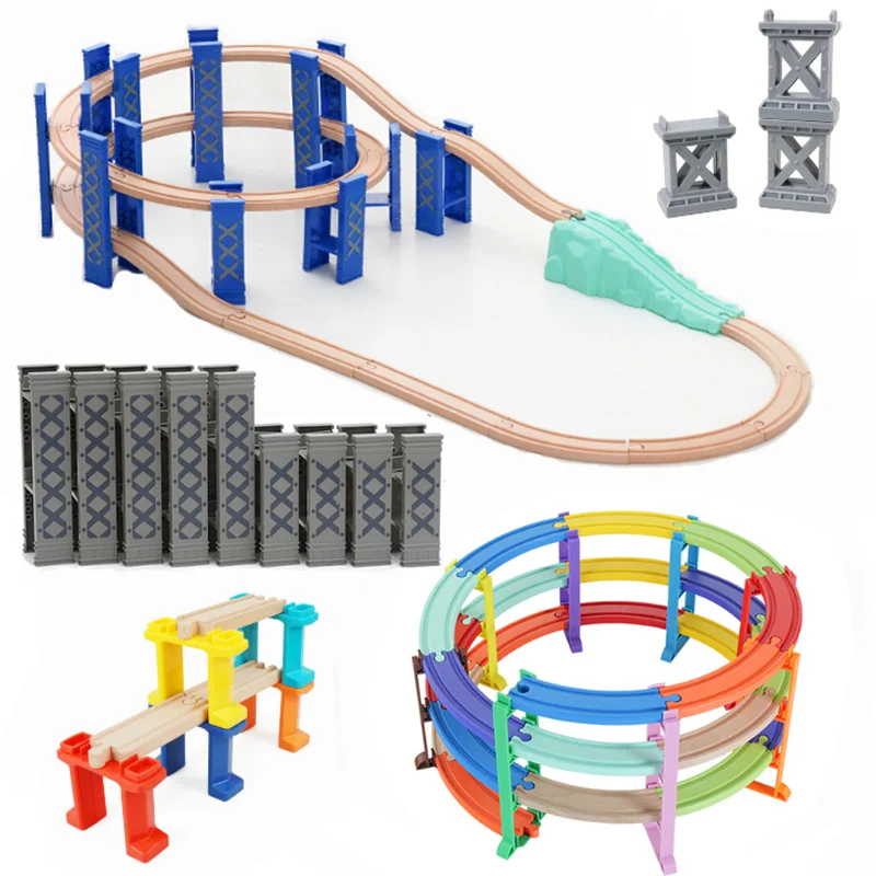 

Деревянные аксессуары для железной дороги: мост, опора, кронштейн для рельсов, совместимые со всеми брендами деревянных железных дорог, игрушки для мальчиков и девочек