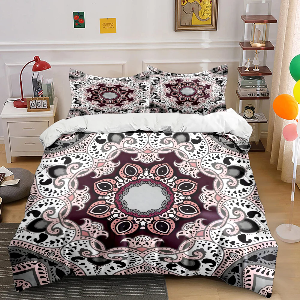 Intricate Symmetrical Mandala Design Pattern Duvet Cover Set Digital Print Colorful Polyester Bedding with Zipper Closur gifts
