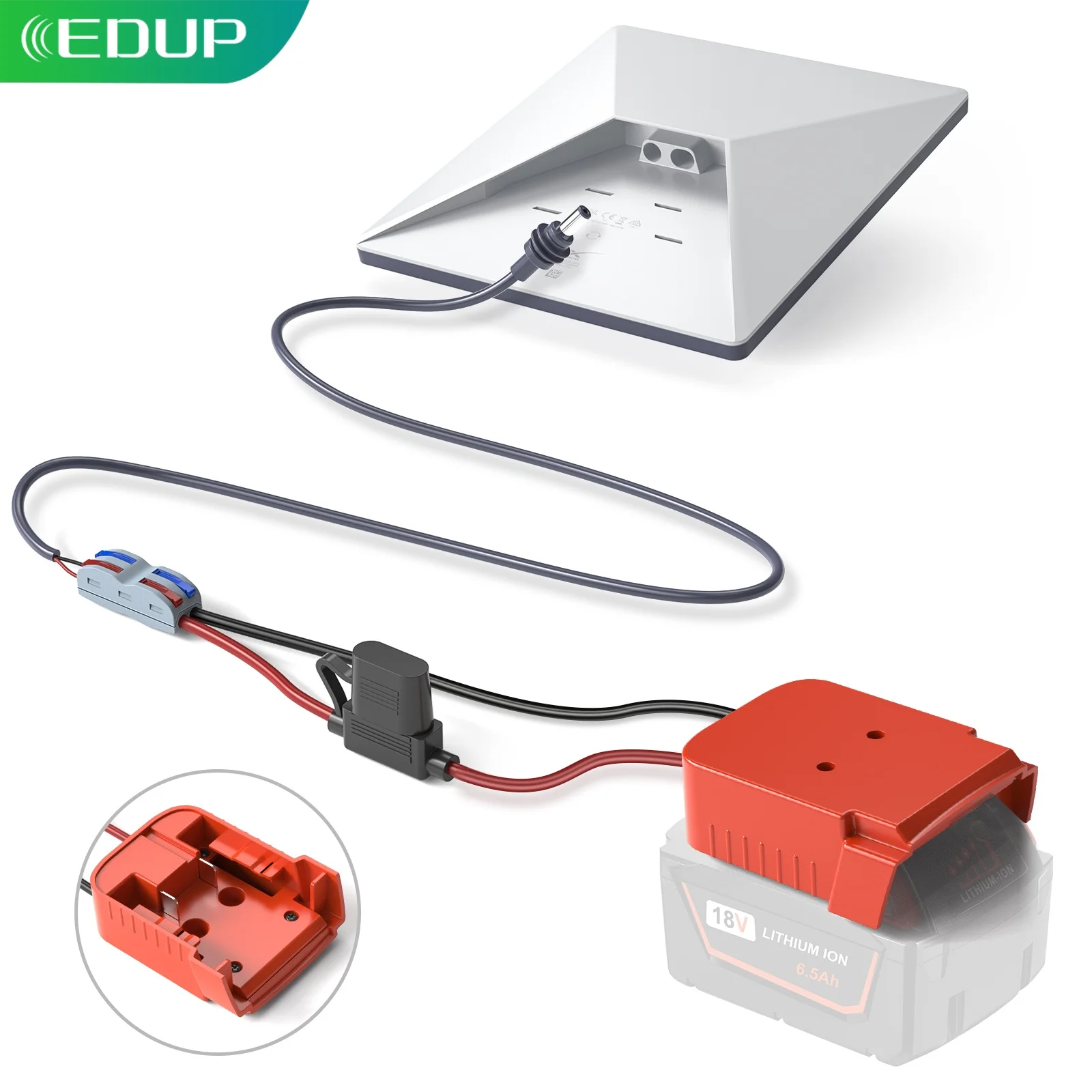 EDUP SK0108 Starlink Mini Power Adapter for Milwaukee 18V Li-ion Battery 30Amp Fuse Waterproof Portable Outdoor Use with Switch