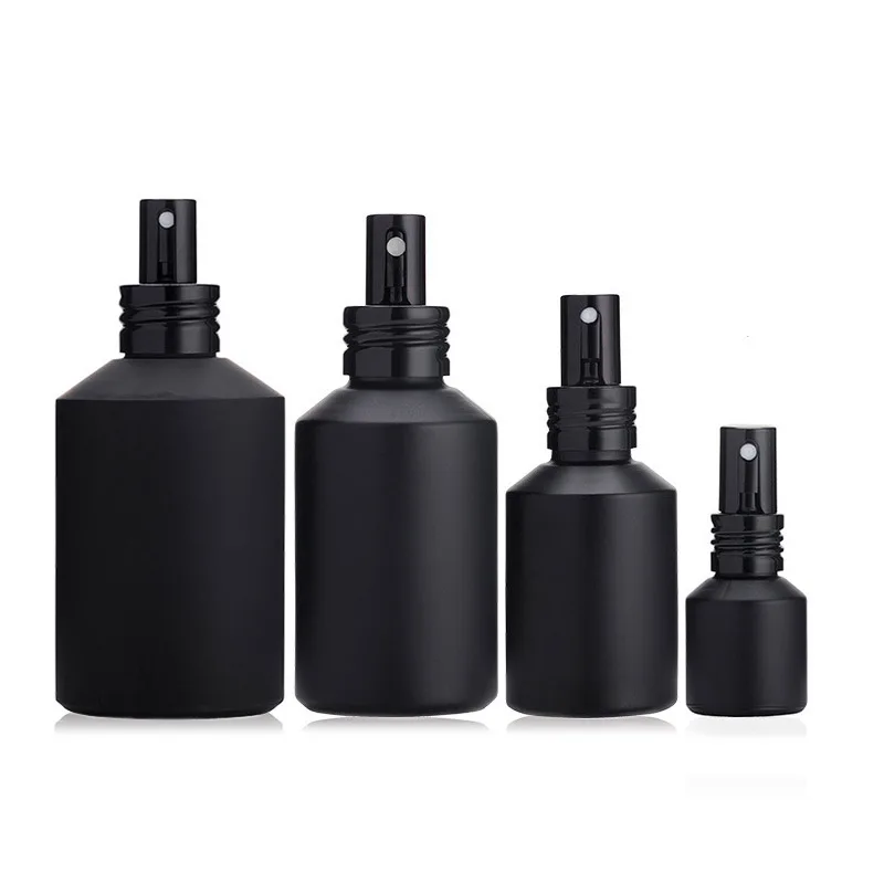 HotSale Matte Black Slant Shoulder Mist Spray Emulsion Bottle Glass for Cleaning Products Oil ContainerRound Glass Black Frosted