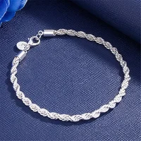 Bracelet en argent Sterling 925, 4mm, 20cm, chaîne latérale plate, fermoir mousqueton pour femmes et hommes, bijoux de fiançailles et de mariage 4