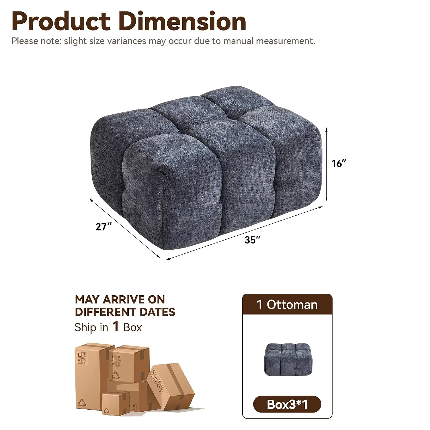 Large Upholstered Ottoman Foot Rest for Living Room Sectional Sofa, Oversized Tufted Cloud Pouf No Assembly, Blue, Customized