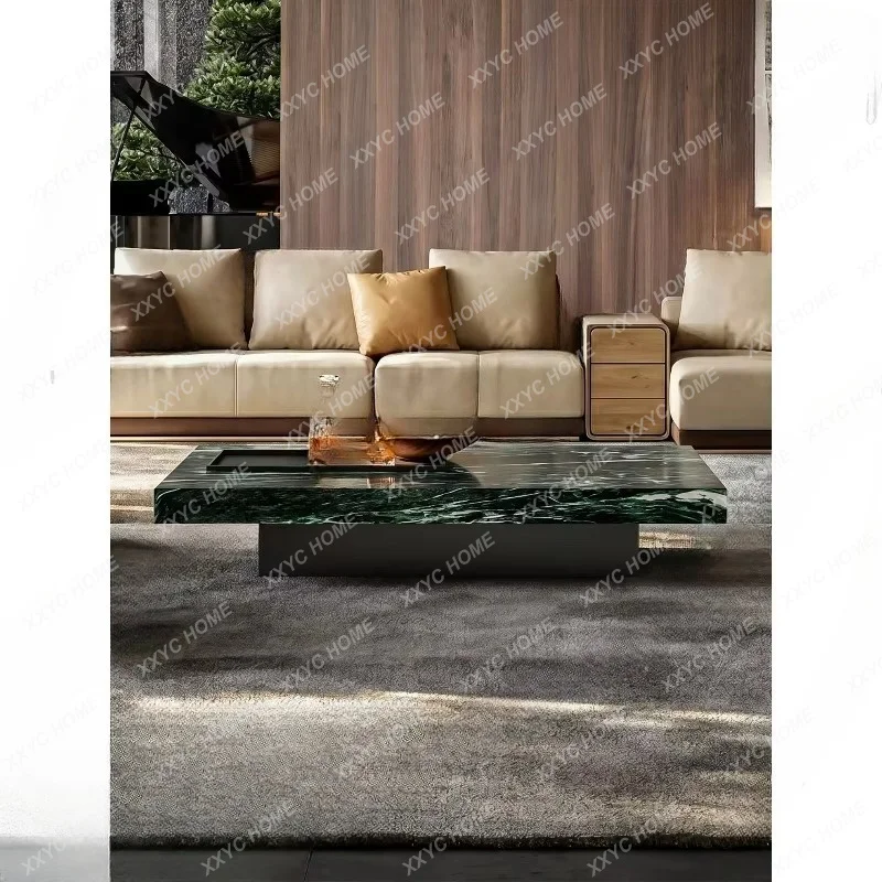 XX Light luxury high-end large flower green luxury stone coffee table living room new rectangular suspended coffee table table