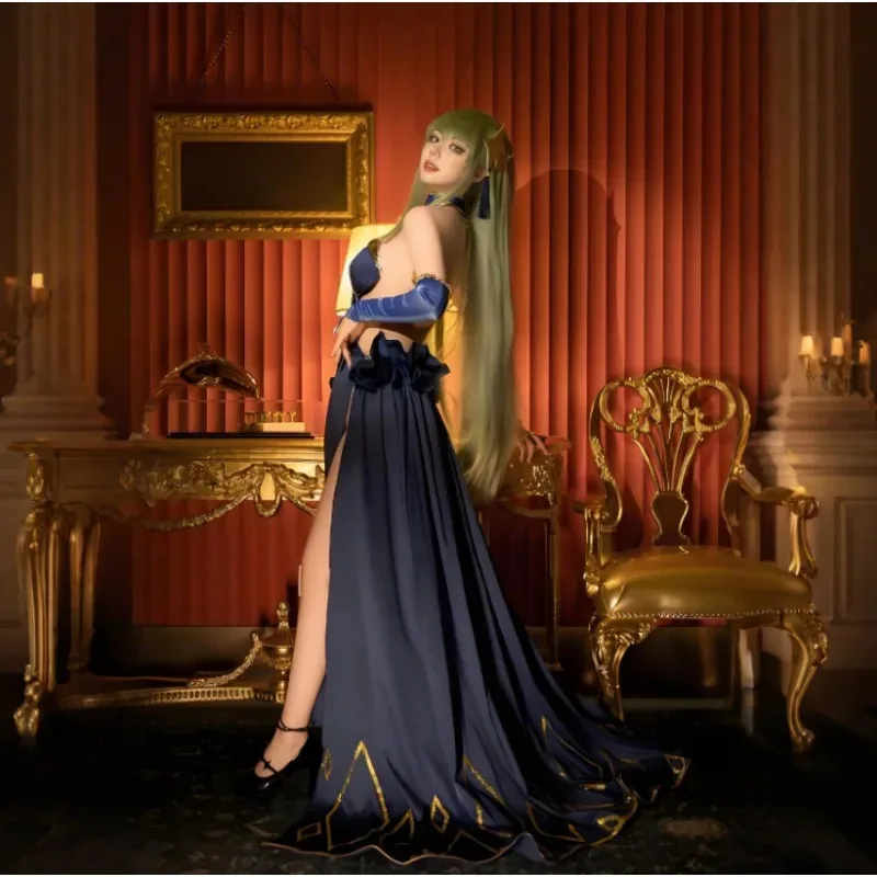 Anime CODE GEASS Game Mahjongg Soul C.C Cosplay Costume Sexy Purple Gown Suit Accessories Women Carnival Satge Party Dress Up