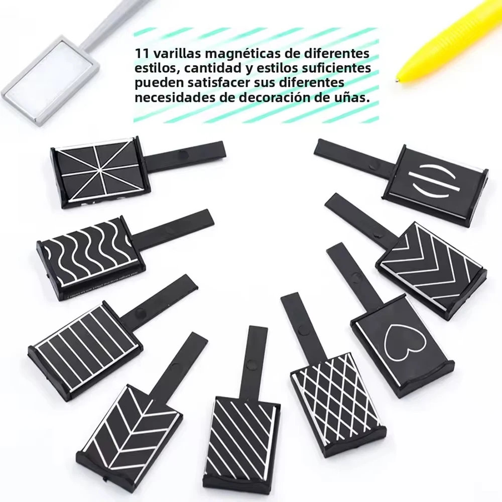 Set of 11 Pcs Nail Art Tools Cat Eye Magnetic Rod Powerful Magnet Suitable for Gel Polishing Beauty Manicure Decoration Supplies