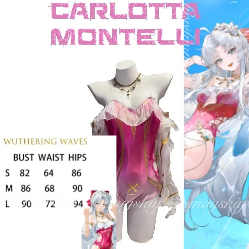

Игра CyWuthering Waves Карлотта Монтелли Косплей с розовым купальником Косплей Костюм Второй леди Монтеллиса, полный су