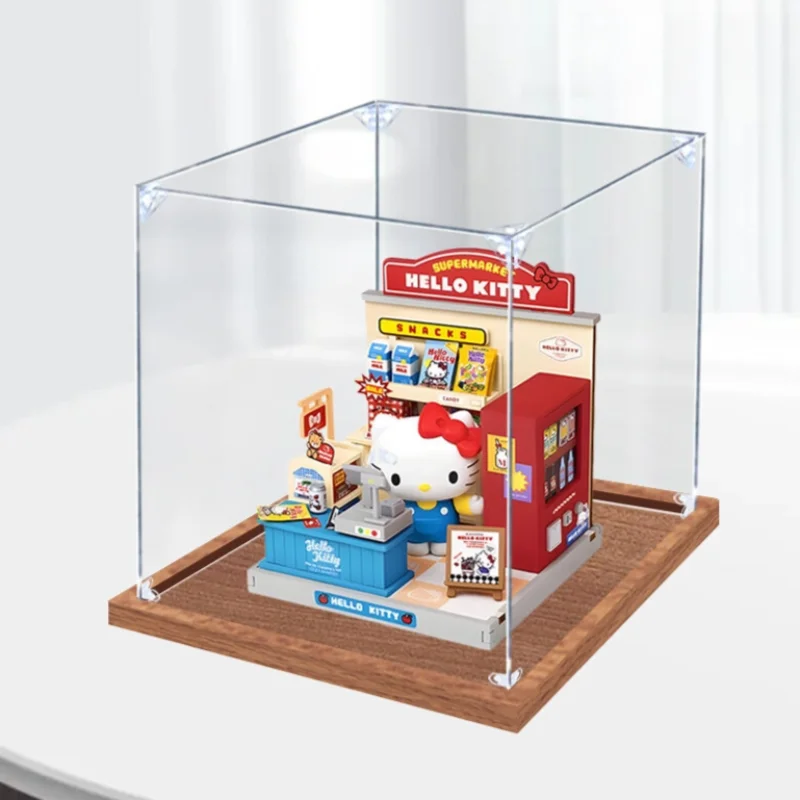 15X15X15cm Acrylic display box suitable for Sanrio family's Kitty Cat supermarket snack store building block model figurines