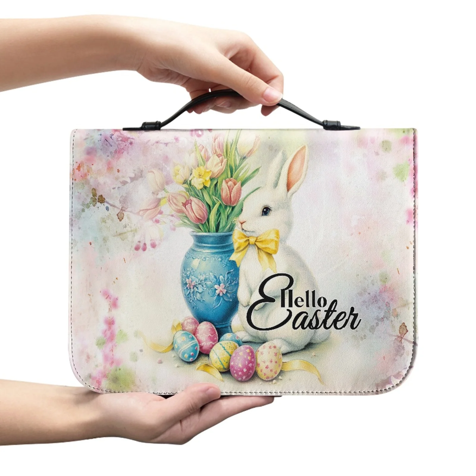 PENSTROLL Bible Hand Bag Zipper Bible Covers for Church Men Easter Bunny Egg Pattern New Arrival