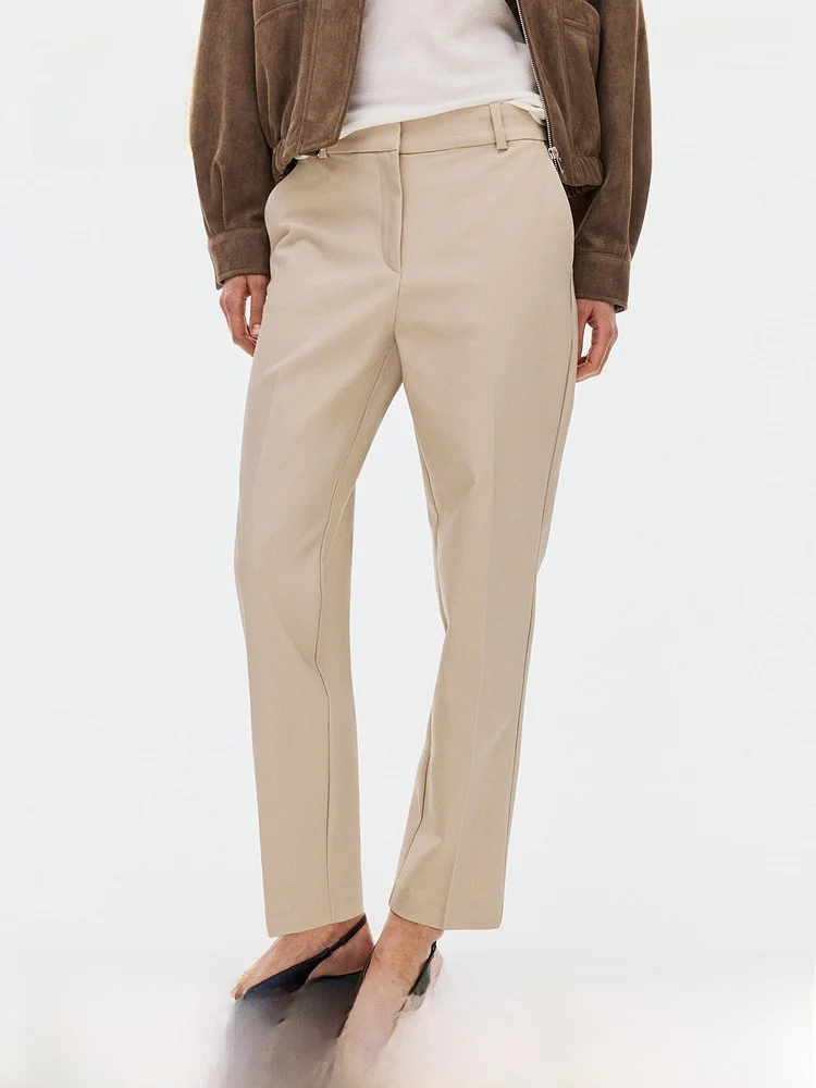 

Новые летние женские брюки-сигареты H&M 1295947, повседневный стиль, естественная талия, смесь полиэстера и хлопка, эластичный пояс