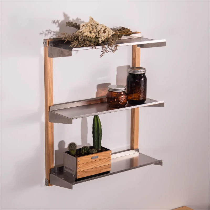 

Wood & Metal Wall Storage Shelf Multi-functional Rustic Bookshelf Durable Layered Organizer for General Home Storage Solutions