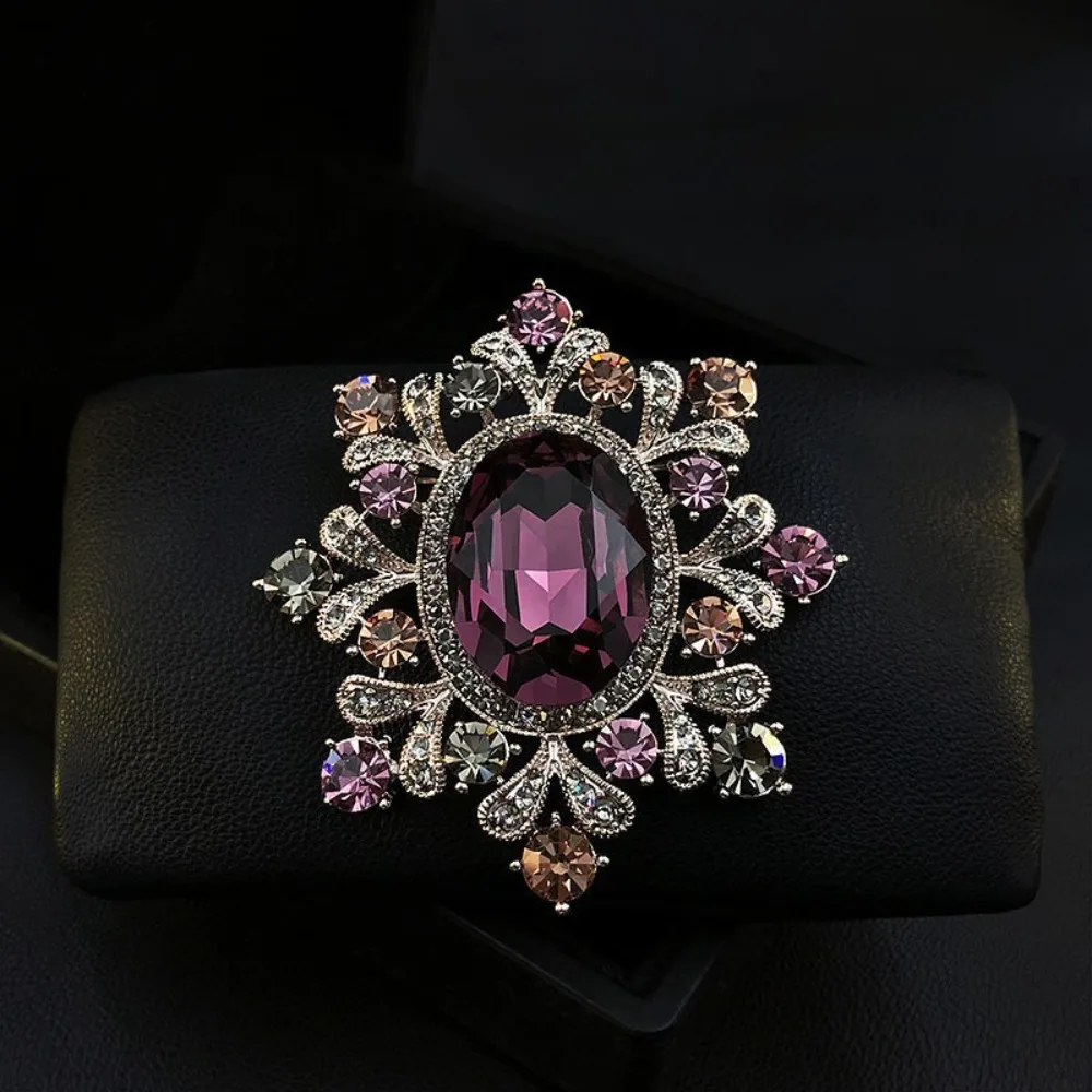 Luxury Retro Micro-inlay Zircon Multi-color Flower Oval Crystal Brooch for Women Exquisite High-end Suit Pin Accessories Jewelry