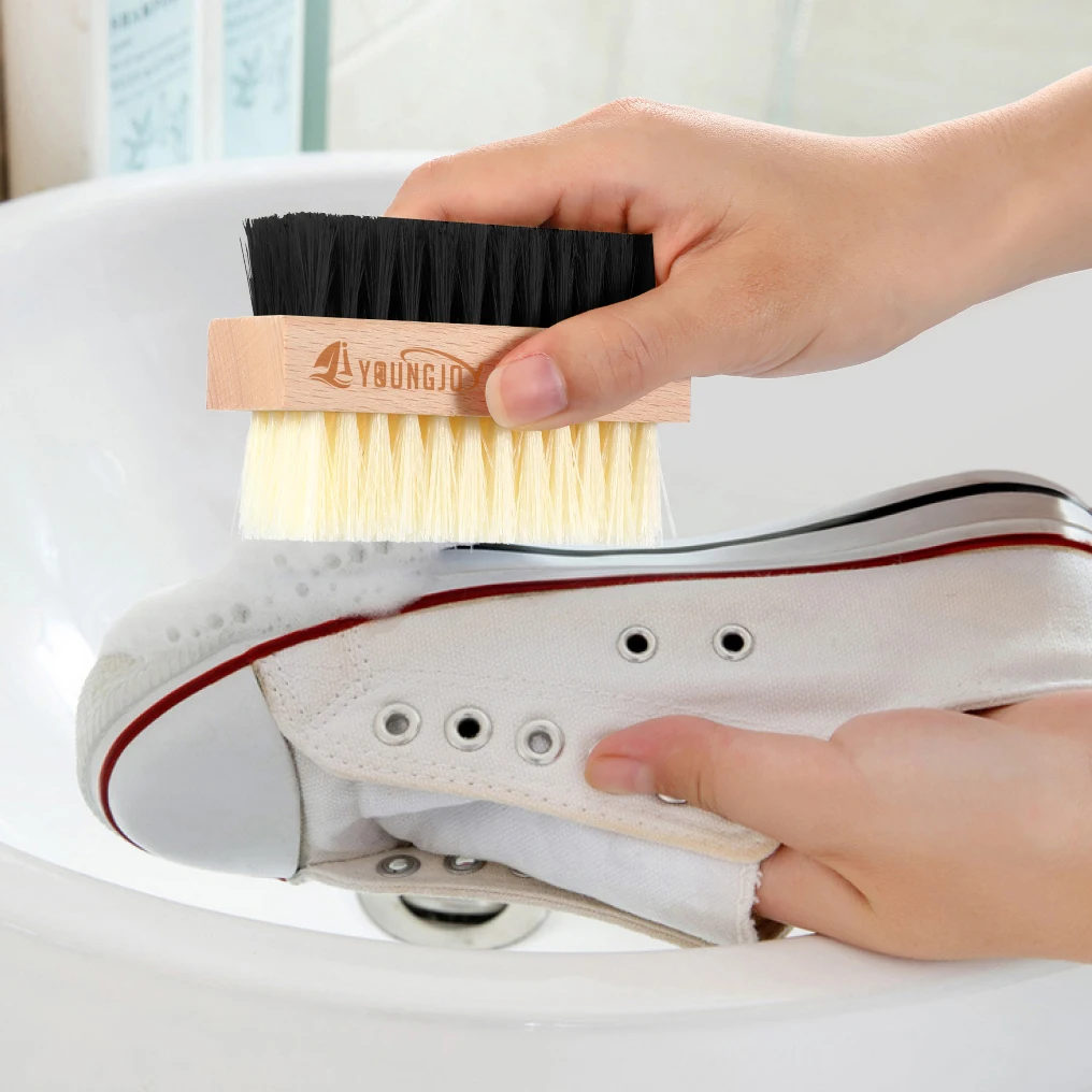 Two-sided sneakers Shoe cleaning brush set Shoe cleaning brush kit horse hair and plastic brush