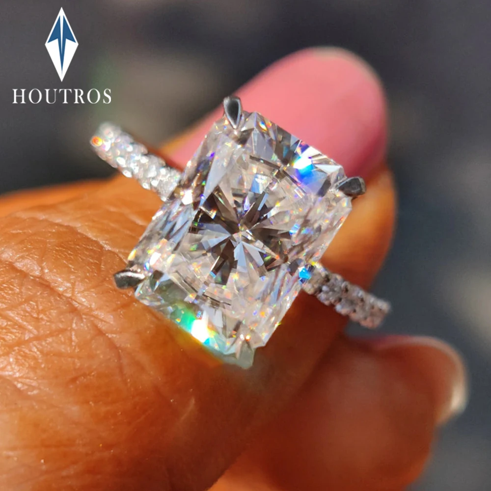 4CT Radiant Cut Full Moissanite Engagement Ring for Women 925 Sterling Silver Hidden Halo Diamond Ring Wedding Band Jewelry Gift