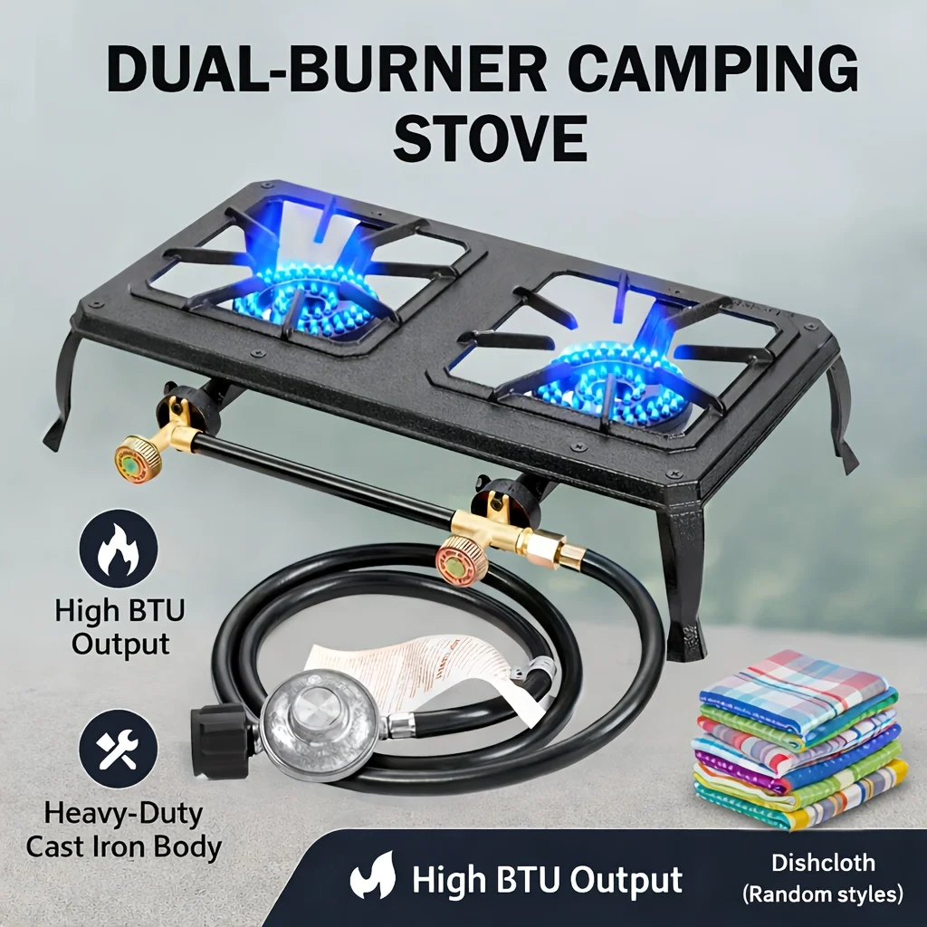 

1/2 Burner Propane Camping Stove -High BTU Outdoor Gas Cooker, CSA Listed Regulator & Hose Included-Ideal for Gardens,