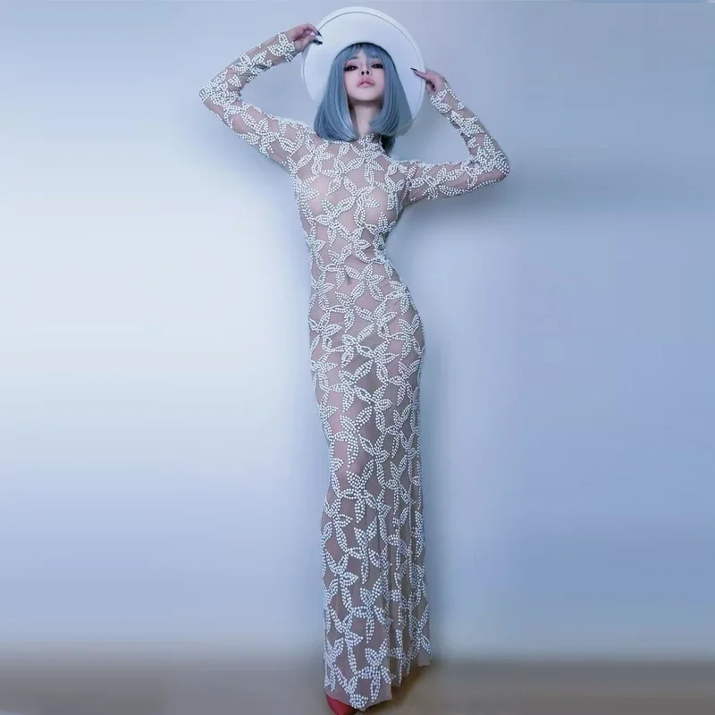 Vestido de cumpleaños con perlas, traje de fiesta, vestidos de noche, vestido de fiesta, traje de actuación de baile de Jazz, ropa de pasarela para escenario