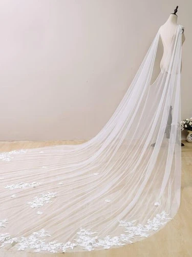 Imagen 1 del producto Capa de la Catedral para novia, velo de tul de encaje para boda, encogimiento de hombros, Blanco/Marfil, largo, chal de playa, vestido de capa envolvente