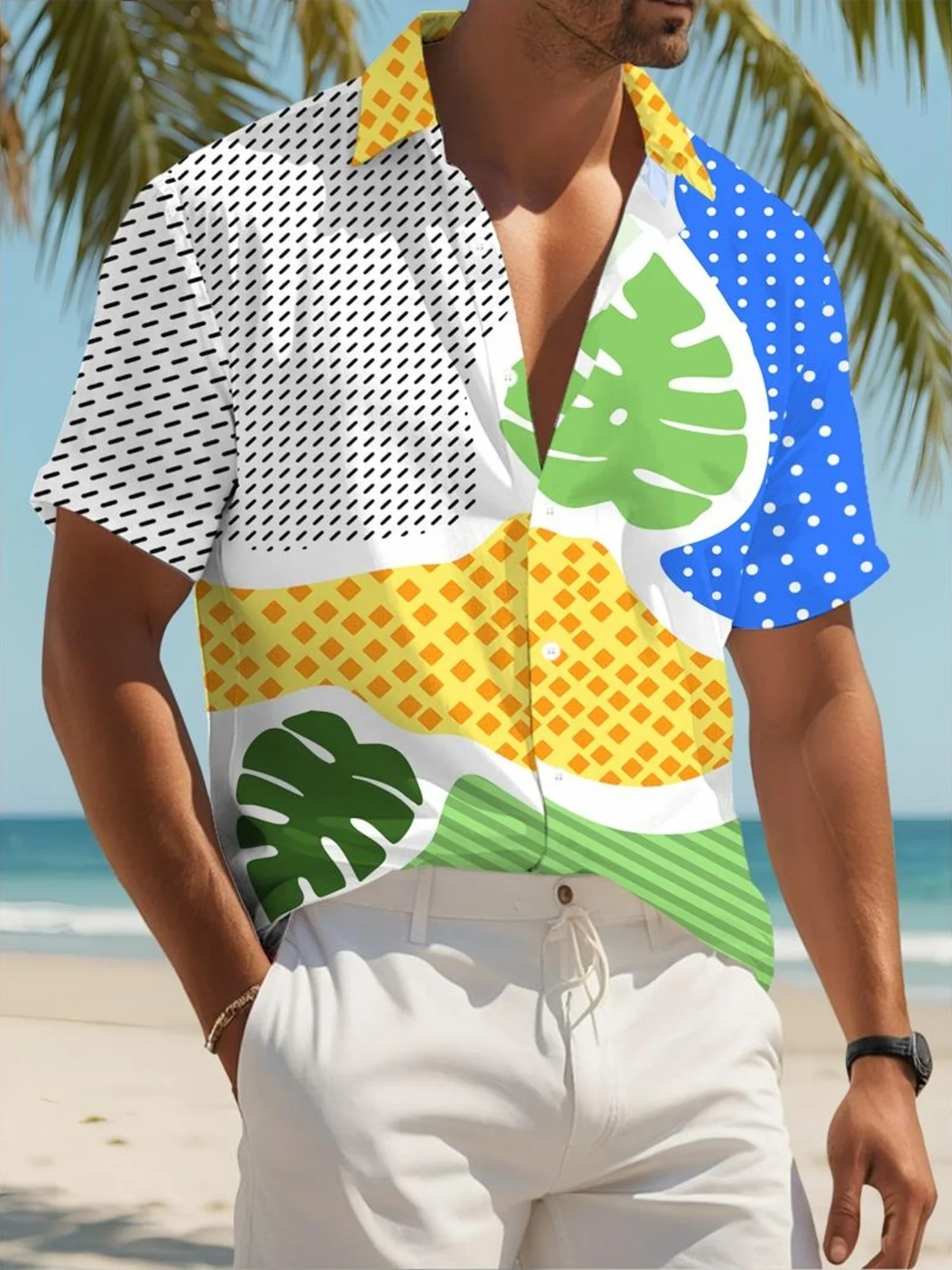 

High Street Men's Hawaiian Shirt Summer Man Short Sleeve Vibrant Party Print Lightweight Comfortable Casual Fashion Tops