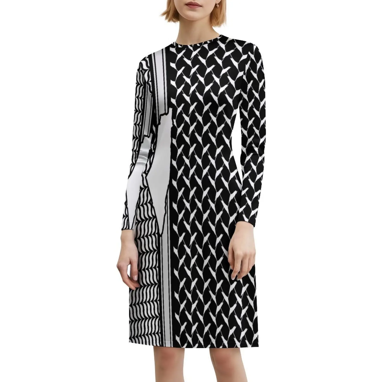 أقنعة الكوفية الفلسطينية |   فستان كوفية فلسطين الحرة على شكل قلب فستان أنيق للحفلات الصيفية للنساء الفلسطينيين