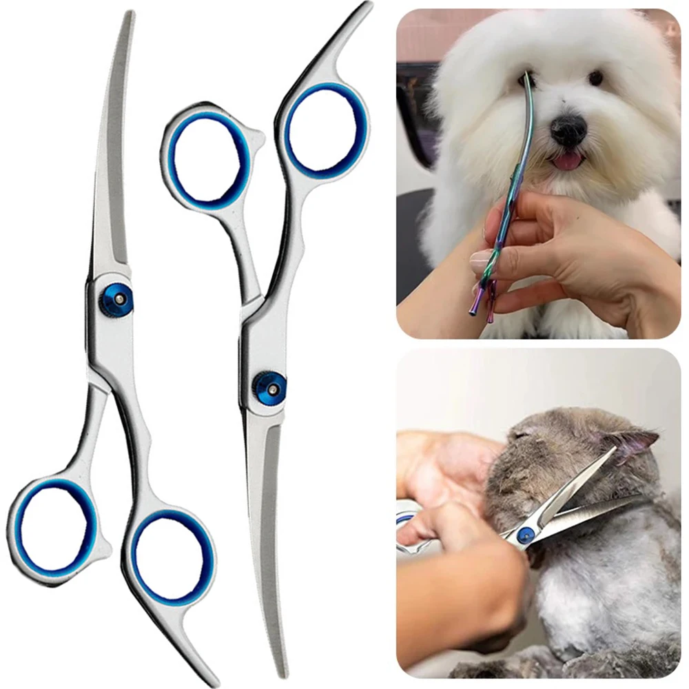 Dog Grooming Scissors Stainless Steel Curved Pet Scissors Dogs Shears Safety Round Head Pet Hair Cutting Scissors Tijeras Puppy