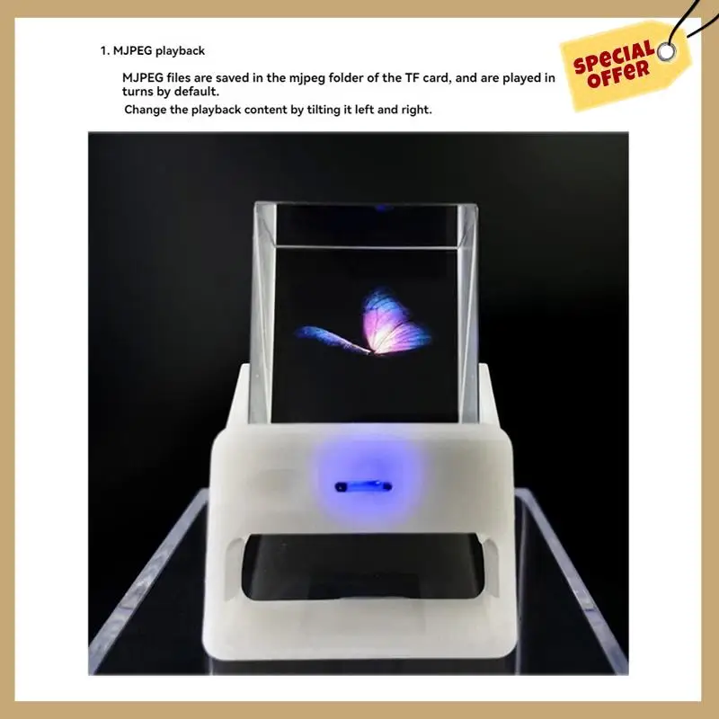 1,33-Zoll-Halbtransparenter Projektionsfernseher WIFI Temperatur Luftfeuchtigkeit Wetter ESP32-S3 Aida64 Unterbildschirm Holographischer Bildschirm A