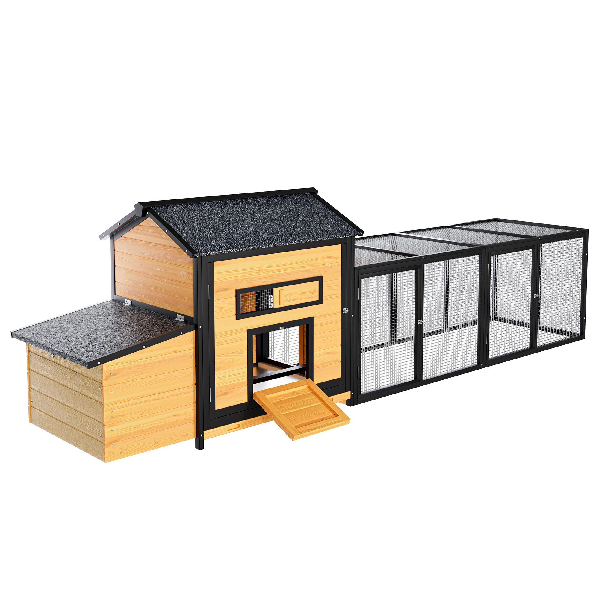 

wh-Large Wooden Chicken Coop Outdoor Hen House with Nesting Box, Leak-Proof Pull-Out Tray#