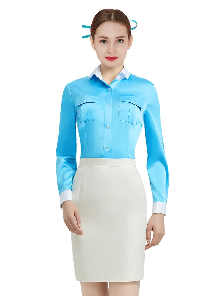 Women's Air Steward Interview irt Front Desk Caier Beau Salon Work orm Set ort Sve Polyester Viscose Blend