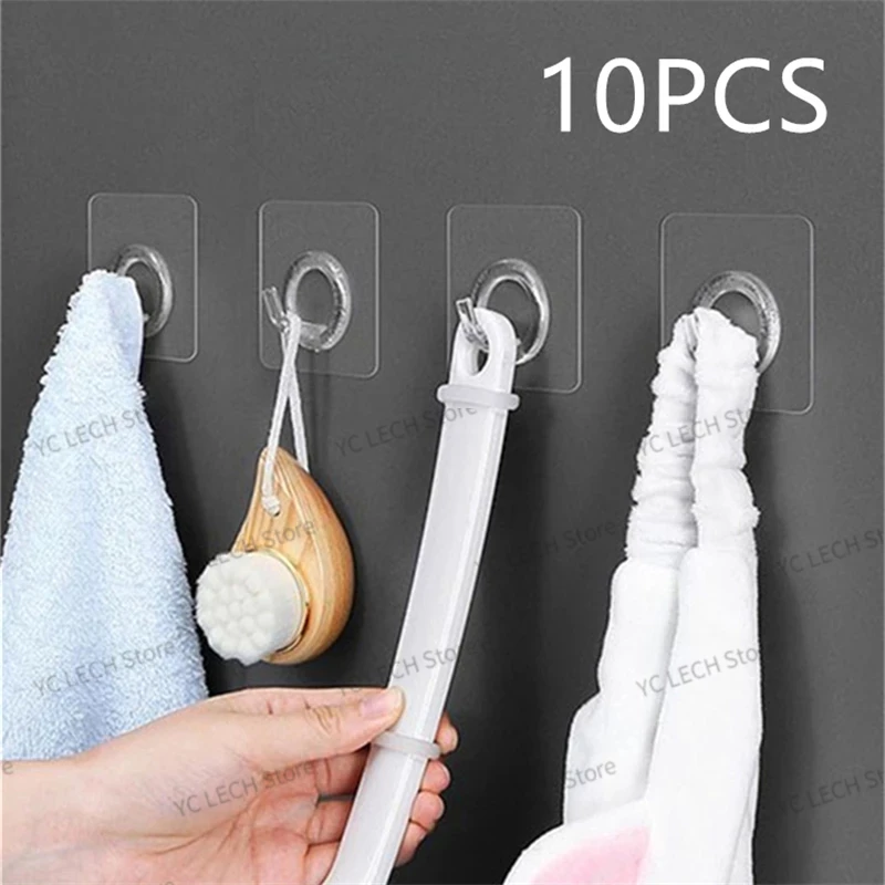 10PCS Transparent Plastic Duty Wall Hook for Kitchen Bathroom Office No Trace No Scratch Waterproof Adhesive Hook Home Accessory